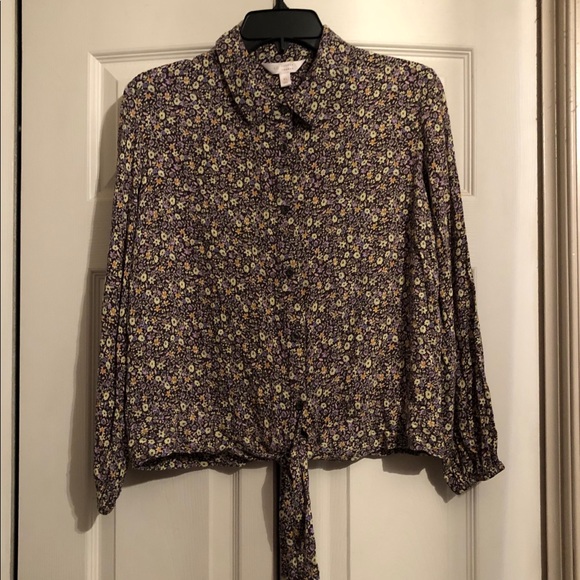 LC Lauren Conrad Long Sleeve Tie Front Shirt XL - Picture 1 of 4